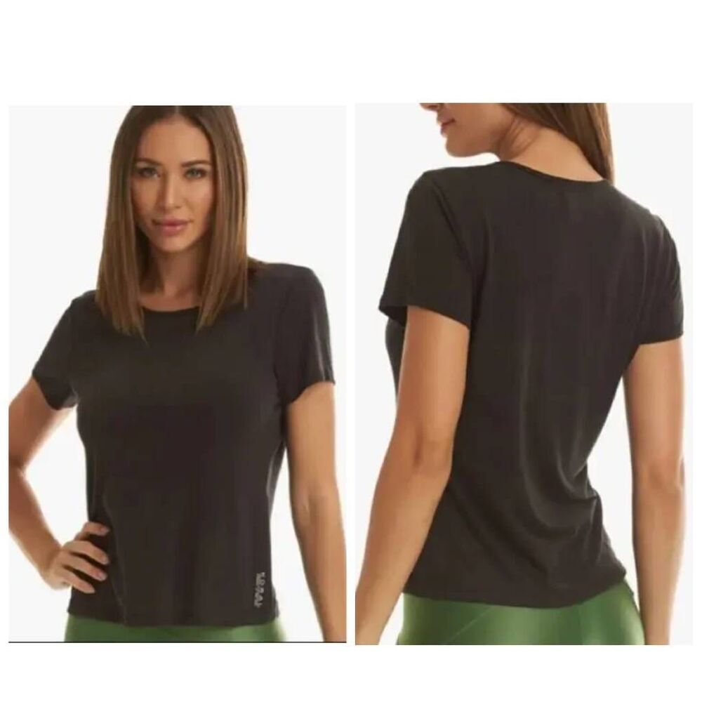KORAL Isla Cupro Tee Black Size M | Soft Luxe Crewneck Tencel Blend Top